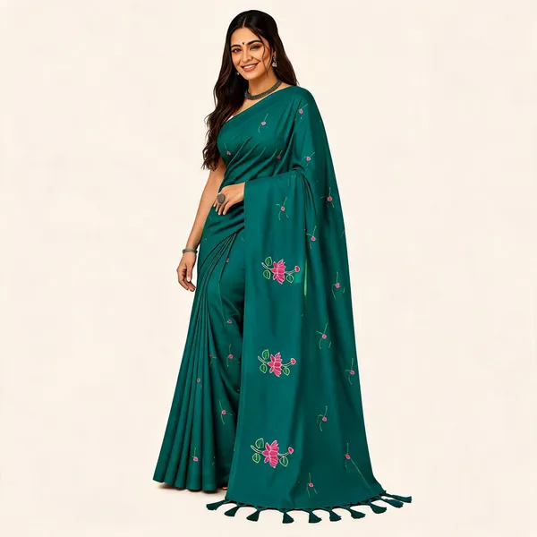 Teal_Cotton_Khadi_Butta_Saree_For_Women