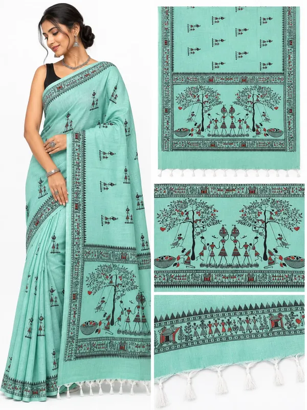 Mint_Green_Cotton_Printed_Saree_For_Women