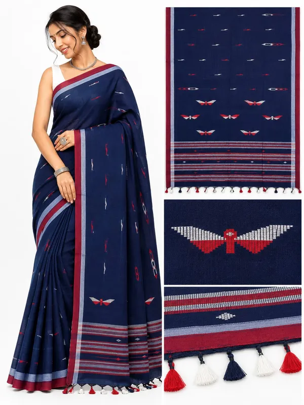 Navy_Khadi_Handloom_Printed_Saree_For_Women