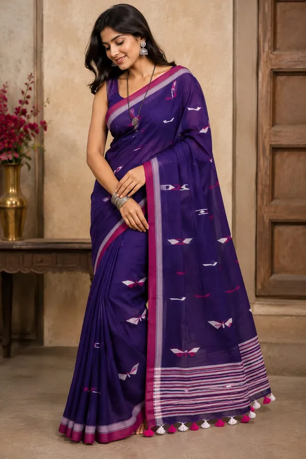 Purple_Khadi_Handloom_Printed_Saree_For_Women
