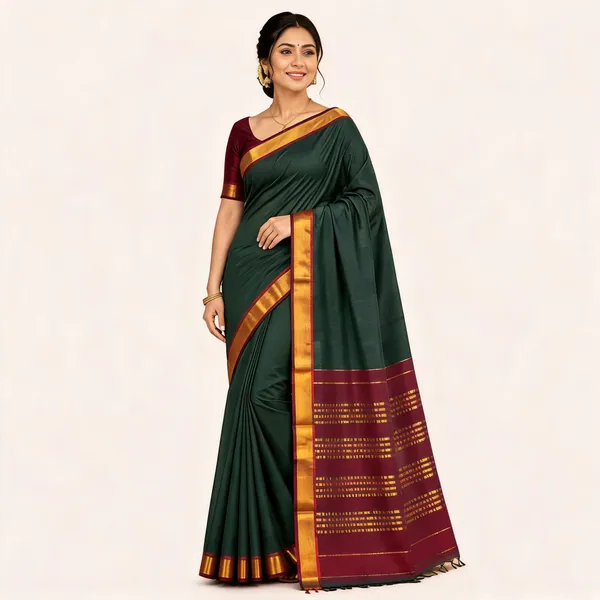 Green_Pure_Cotton_Traditional_Saree_For_Women