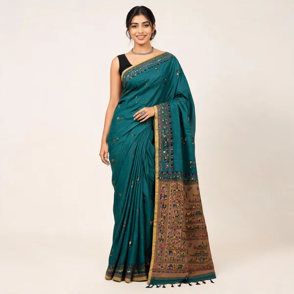 Teal_Cotton_Printed_Saree_For_Women