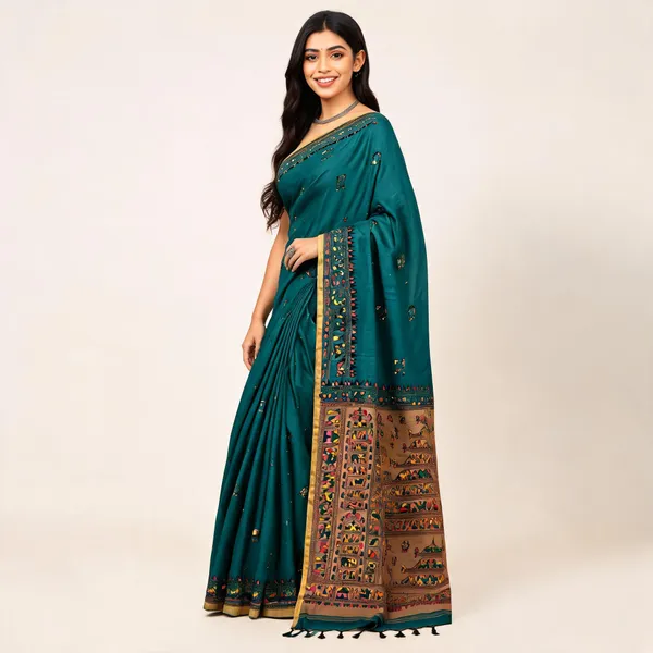 Teal_Cotton_Printed_Saree_For_Women