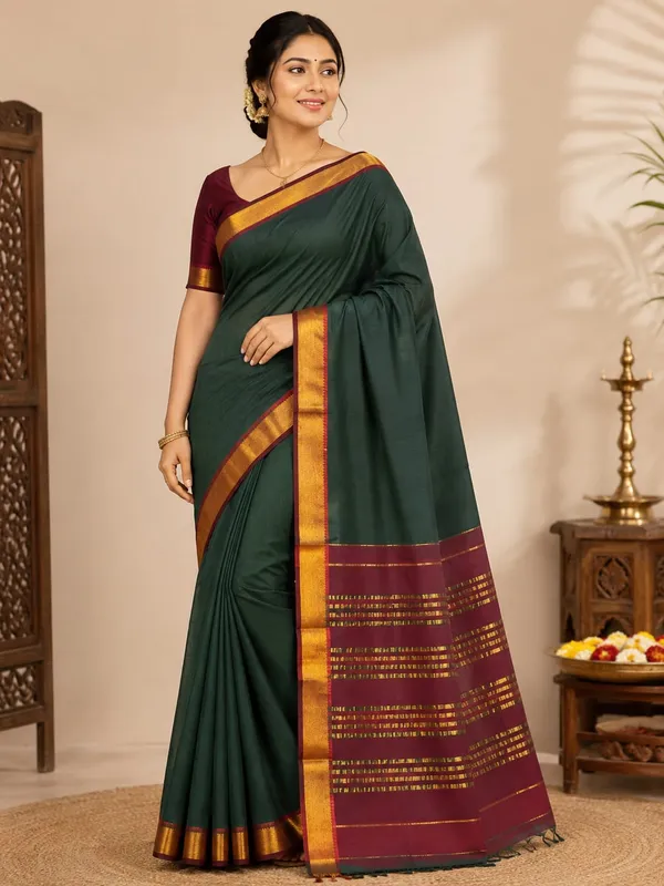 Green_Pure_Cotton_Traditional_Saree_For_Women