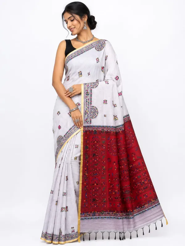 White_Cotton_Printed_Saree_For_Women