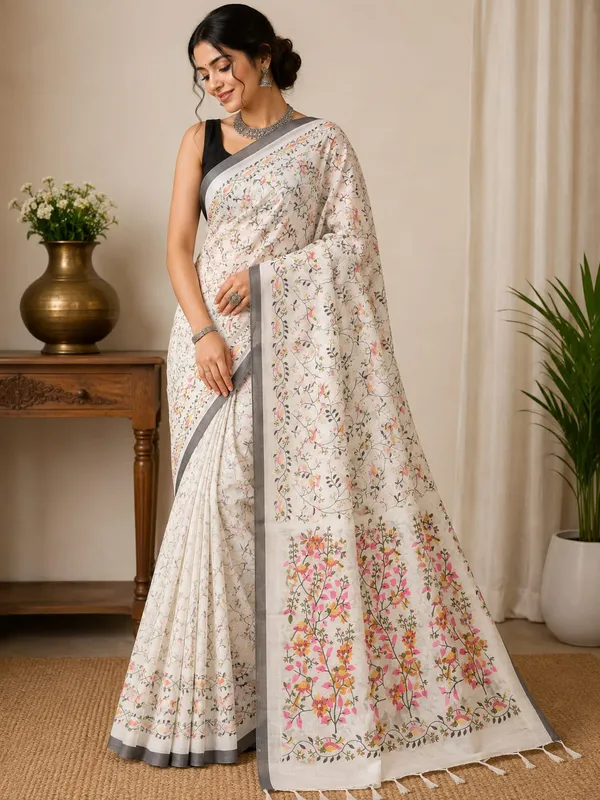 Cream_Cotton_Khadi_Handloom_Floral_Saree_For_Women