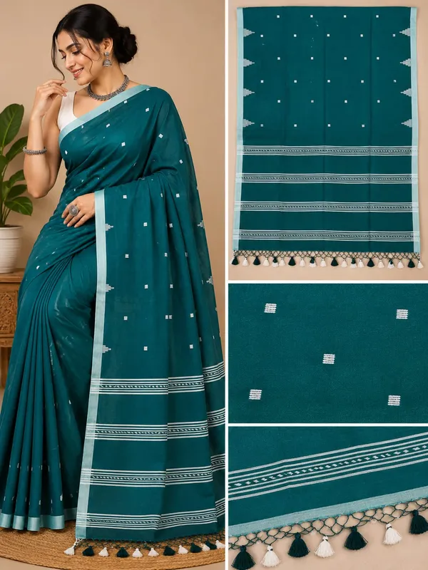 Teal_Khadi_Handloom_Printed_Saree_For_Women