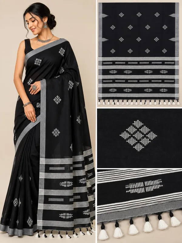 Black_Khadi_Handloom_Patterned_Saree_For_Women