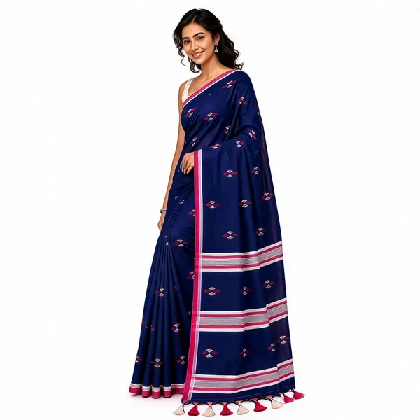 Navy_Blue_Khadi_Handloom_Hand_Butta_Saree_For_Women