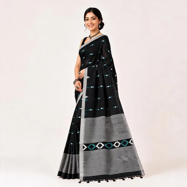 Black_Khadi_Handloom_Printed_Saree_For_Women