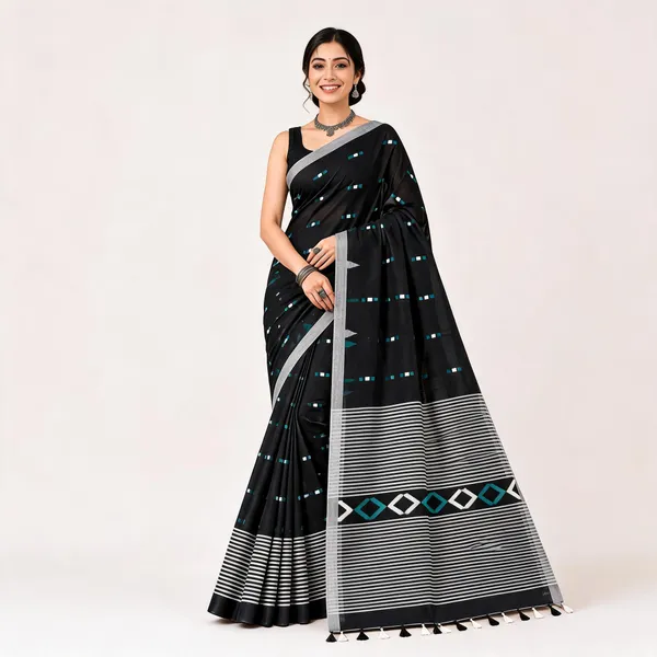 Black_Khadi_Handloom_Printed_Saree_For_Women