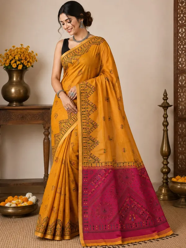 Mustard_Cotton_Printed_Saree_For_Women
