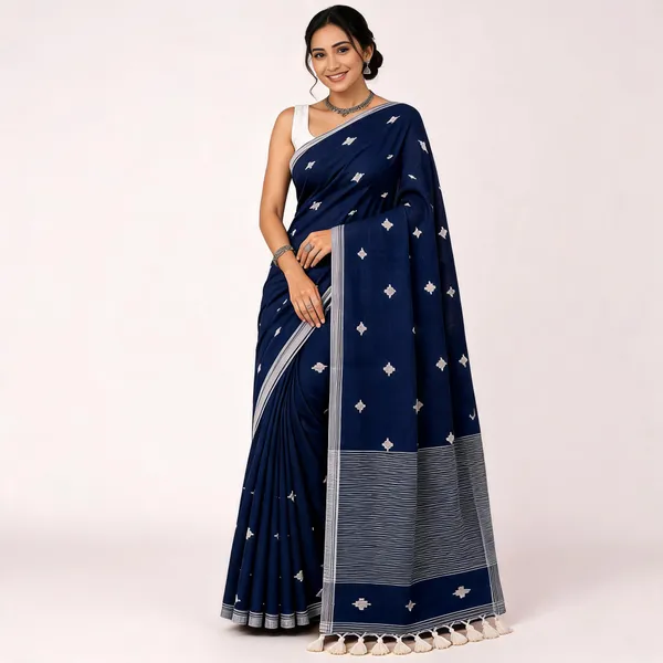 Navy_Blue_Khadi_Handloom_Woven_Motif_Saree_For_Women