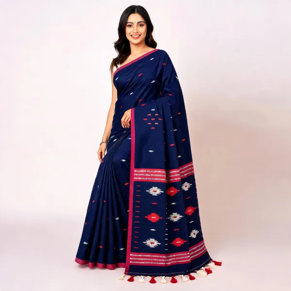 Navy_Blue_Khadi_Handloom_Geometric_Saree_For_Women