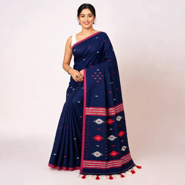 Navy_Blue_Khadi_Handloom_Geometric_Saree_For_Women