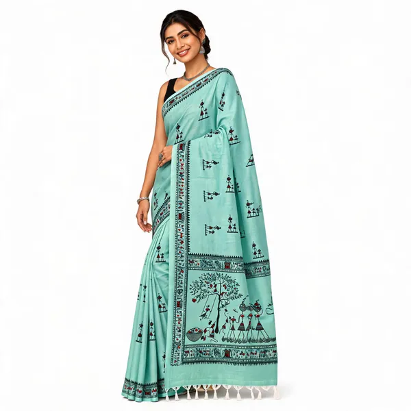 Mint_Green_Cotton_Printed_Saree_For_Women