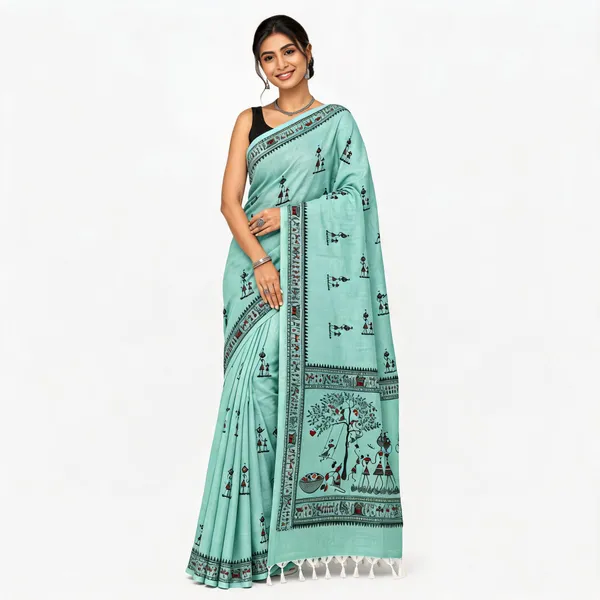 Mint_Green_Cotton_Printed_Saree_For_Women