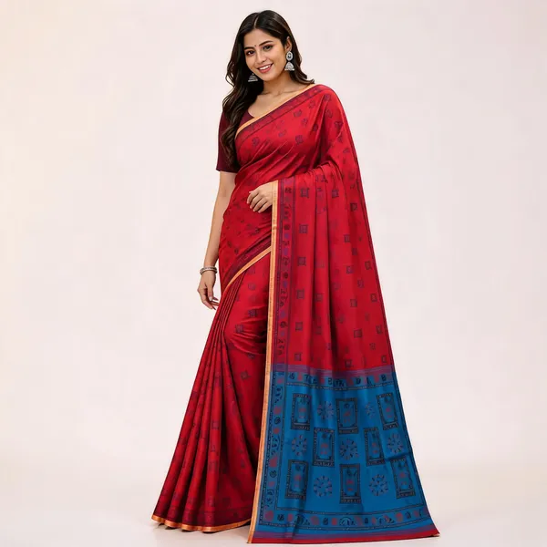 Red_Cotton_Printed_Saree_For_Women