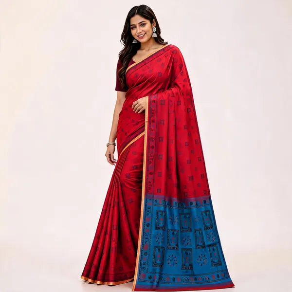 Red_Cotton_Printed_Saree_For_Women