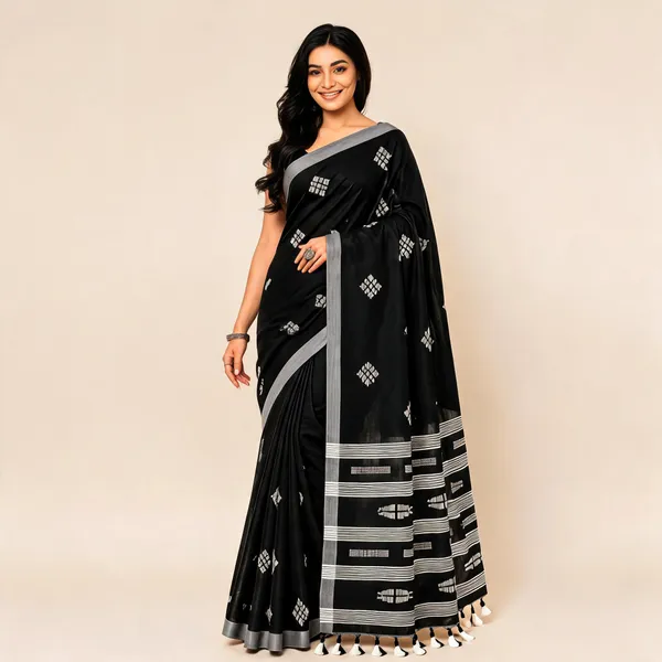 Black_Khadi_Handloom_Patterned_Saree_For_Women