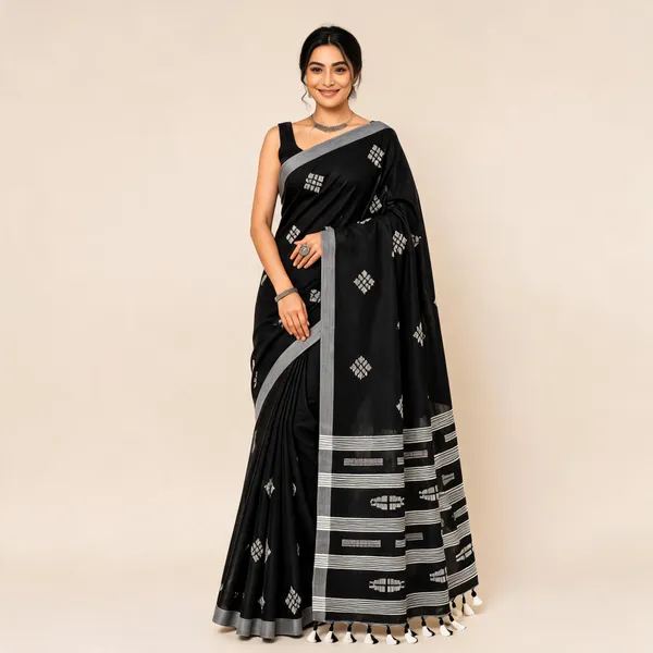 Black_Khadi_Handloom_Patterned_Saree_For_Women