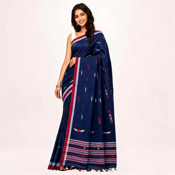Navy_Khadi_Handloom_Printed_Saree_For_Women