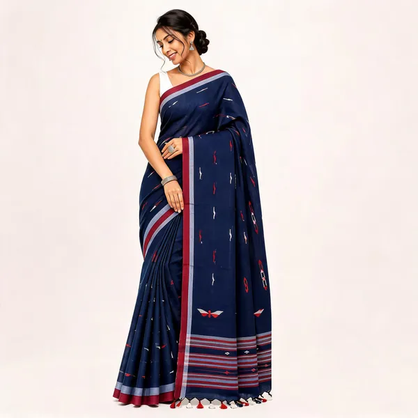 Navy_Khadi_Handloom_Printed_Saree_For_Women