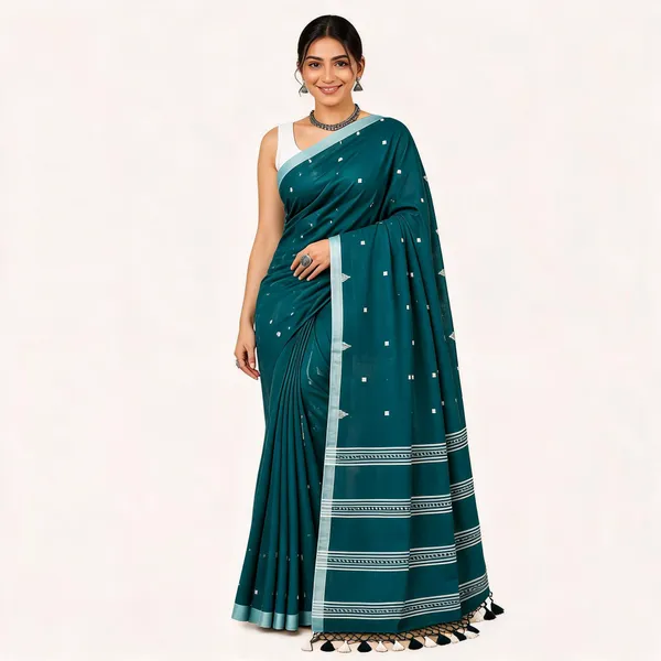 Teal_Khadi_Handloom_Printed_Saree_For_Women