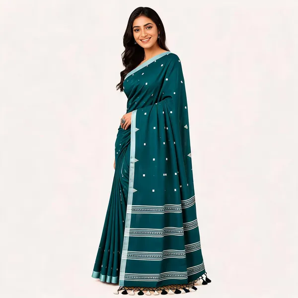 Teal_Khadi_Handloom_Printed_Saree_For_Women