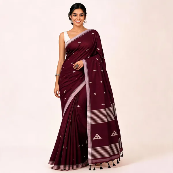 Maroon_Khadi_Handloom_Woven_Saree_For_Women