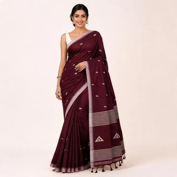 Maroon_Khadi_Handloom_Woven_Saree_For_Women
