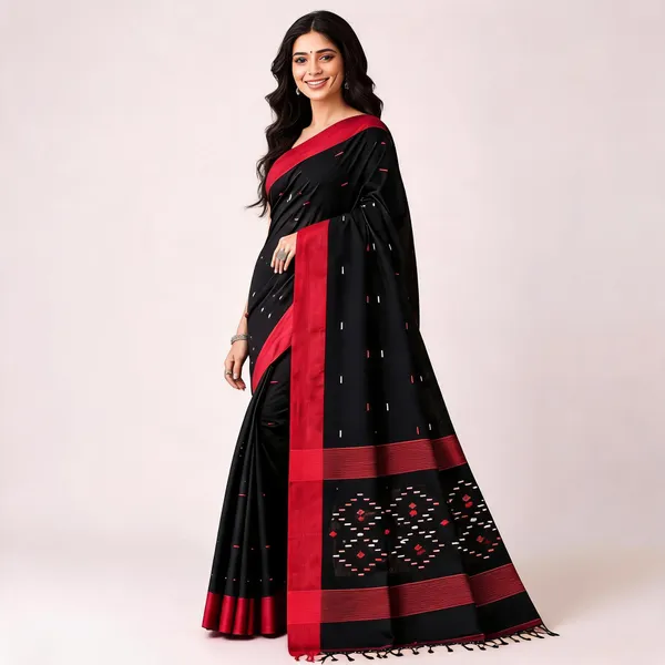 Black_Red_Khadi_Handloom_Saree_For_Women