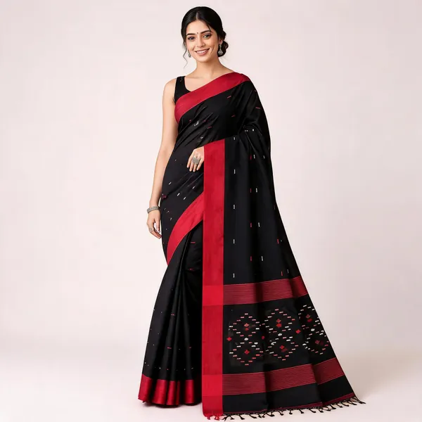 Black_Red_Khadi_Handloom_Saree_For_Women