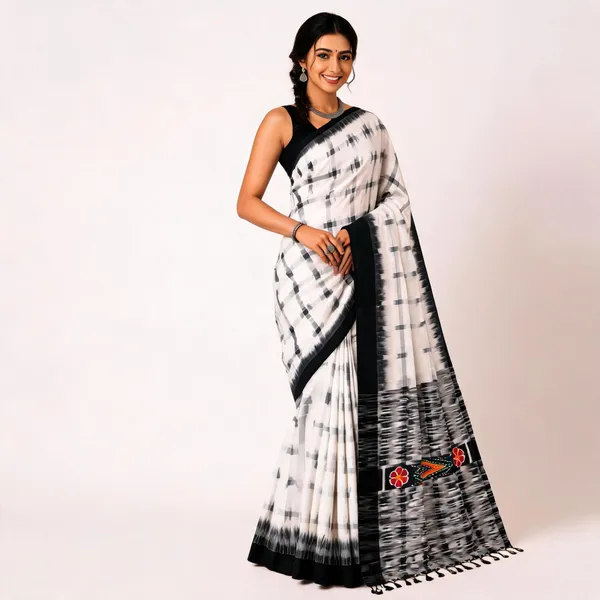 White_Khadi_Handloom_Patterned_Saree_For_Women