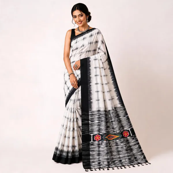 White_Khadi_Handloom_Patterned_Saree_For_Women