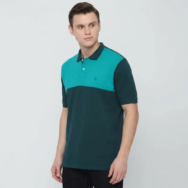 Teal_Colorblock_Polo_T_Shirt_For_Men