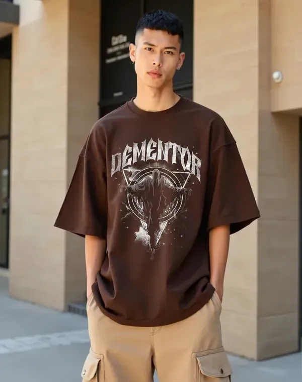 Dementor_Graphic_Print_Oversized_T_Shirt_Brown
