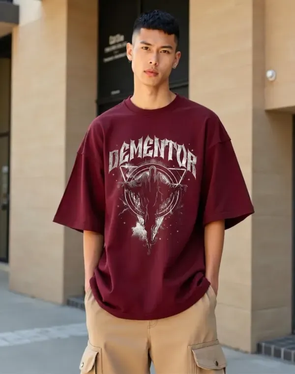 Dementor_Graphic_Print_Oversized_T_Shirt_Maroon