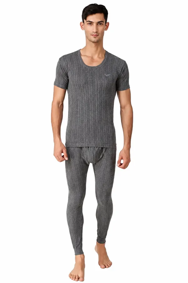 Men’S_Round_Neck_Half_Sleeve_Charcoal_Grey_Melange_Winter_Thermal_Set_Of_Top_Trouser