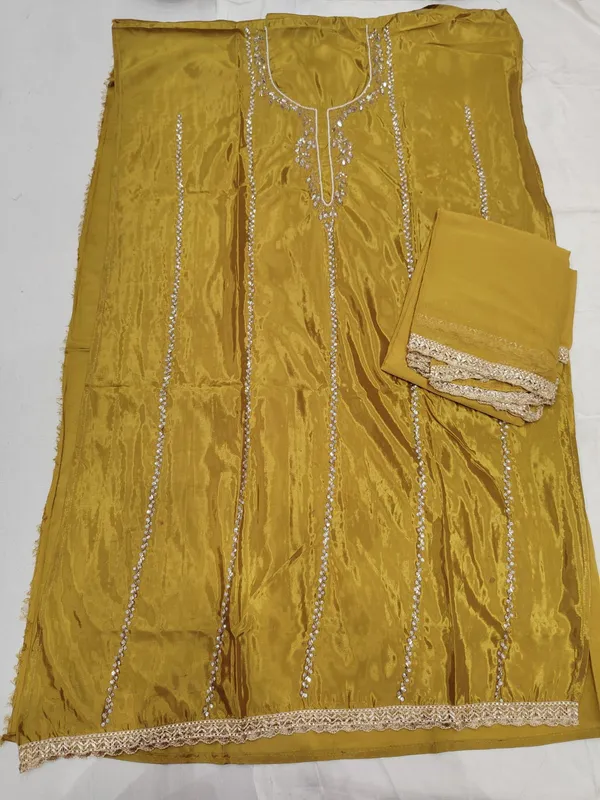 Mustard_Satin_Embellished_Kurta_Set_for_Women(unstitched_top-silk_,salwar-rayon_,dupatta-chiffon)