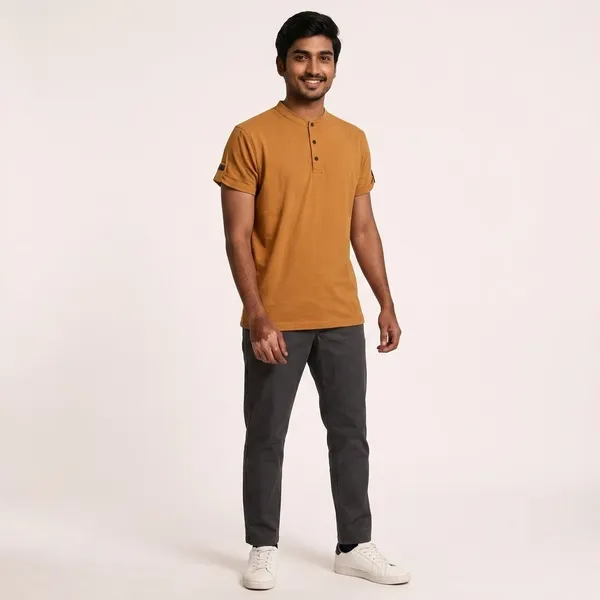 Mustard_Cotton_Blend_Textured_Regular_Fit_Polo_T_Shirt_For_Men