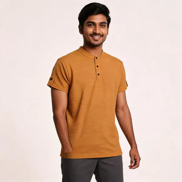 Mustard_Cotton_Blend_Textured_Regular_Fit_Polo_T_Shirt_For_Men