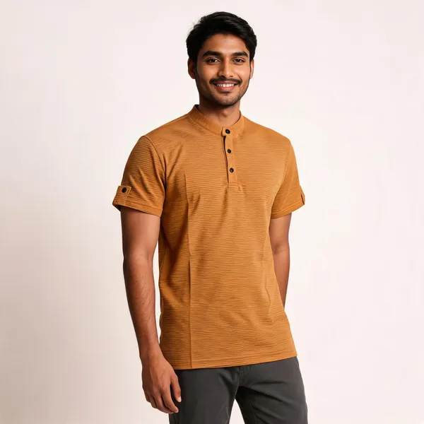 Mustard_Cotton_Blend_Textured_Regular_Fit_Polo_T_Shirt_For_Men