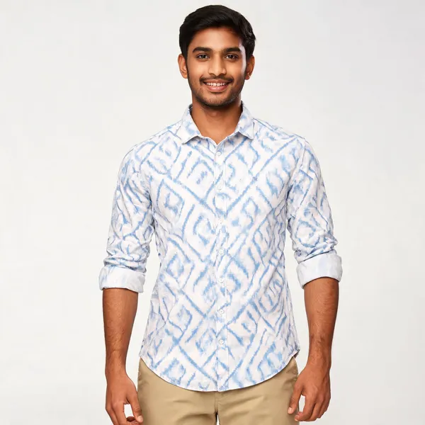 White_Cotton_Blend_Geometric_Print_Regular_Fit_Shirt_For_Men