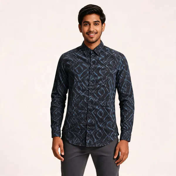 Black_Cotton_Blend_Geometric_Textured_Casual_Shirt_For_Men