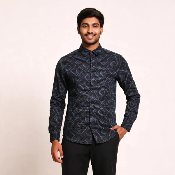 Black_Cotton_Blend_Geometric_Textured_Casual_Shirt_For_Men