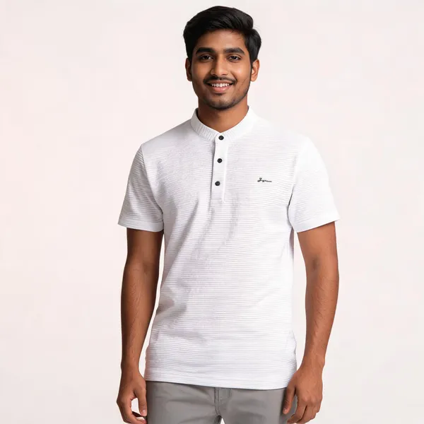 White_Cotton_Blend_Textured_Regular_Fit_Polo_T_Shirt_For_Men