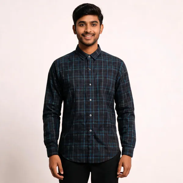 Black_Cotton_Blend_Checkered_Regular_Fit_Shirt_For_Men