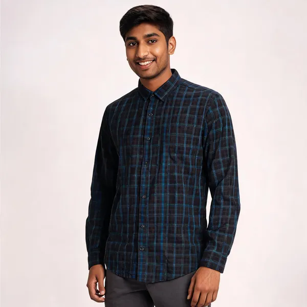 Black_Cotton_Blend_Checkered_Regular_Fit_Shirt_For_Men