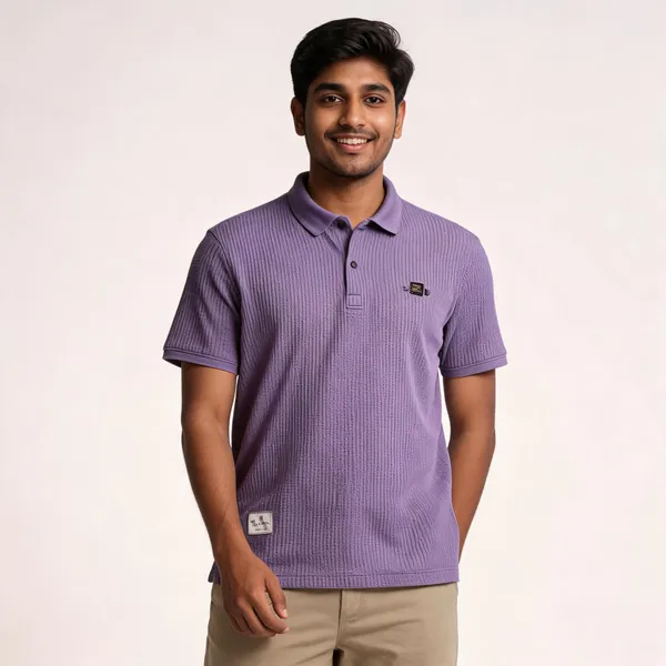 Purple_Cotton_Blend_Textured_Regular_Fit_Polo_T_Shirt_For_Men